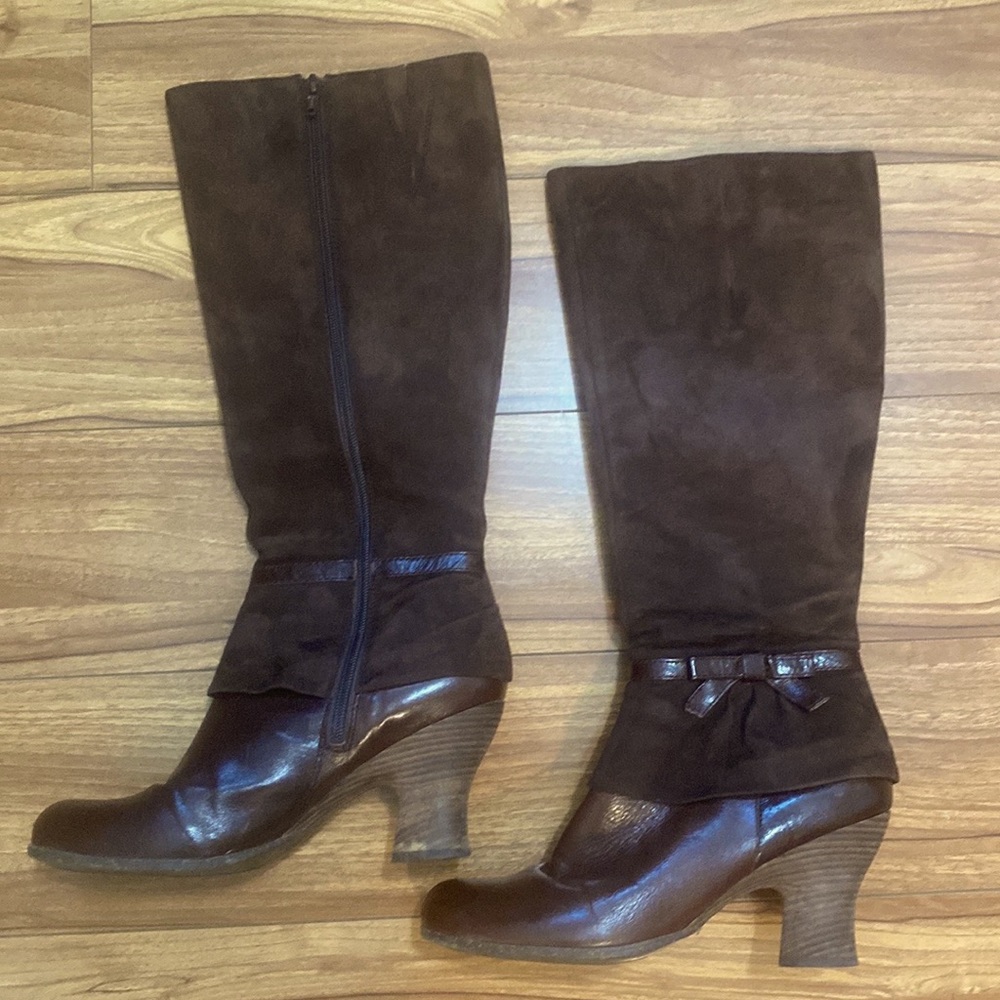 ANTHROPOLOGIE NAYA JUNIPER BROWN SUEDE LEATHER KNEE HIGH DRESS BOOTS WIT…